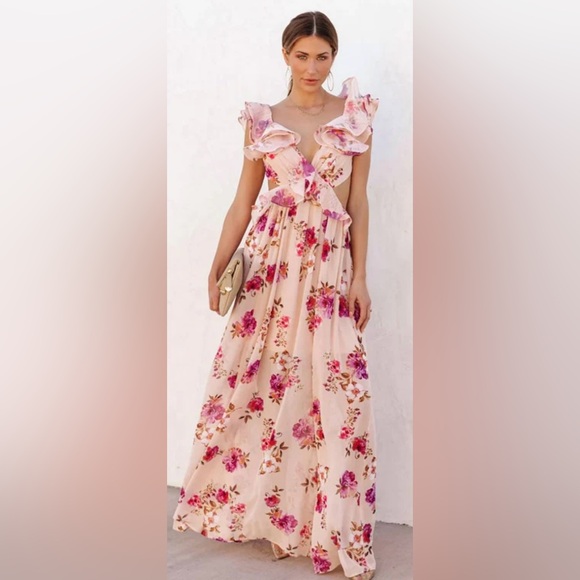 🌸 Luxxel Floral Ruffle Maxi Dress XS 💕 Boho Chic | Wedding Guest | Formal - Picture 1 of 6
